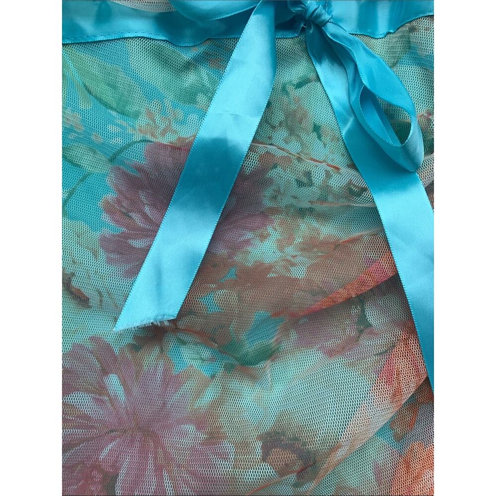 XoXo size medium y2k fairy Floral Aqua Summer Dress mini Ribbon Tie girl brat - Picture 4 of 12